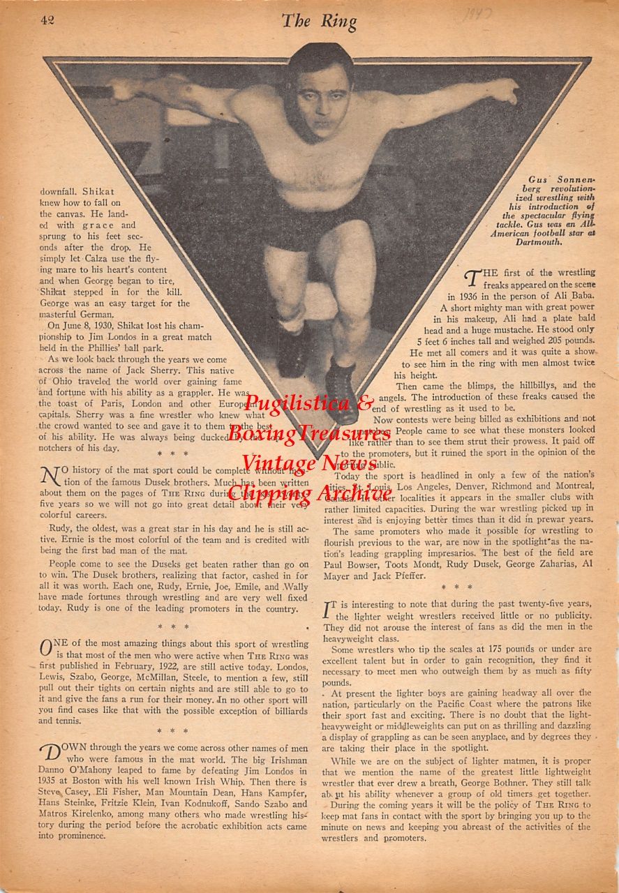 Wrestling News Clipping #240 - Jack Sherry, Ali Baba, Strangler Lewis, Jim Londos, Dick Shikat, Jim Browning, Gus Sonnenberg