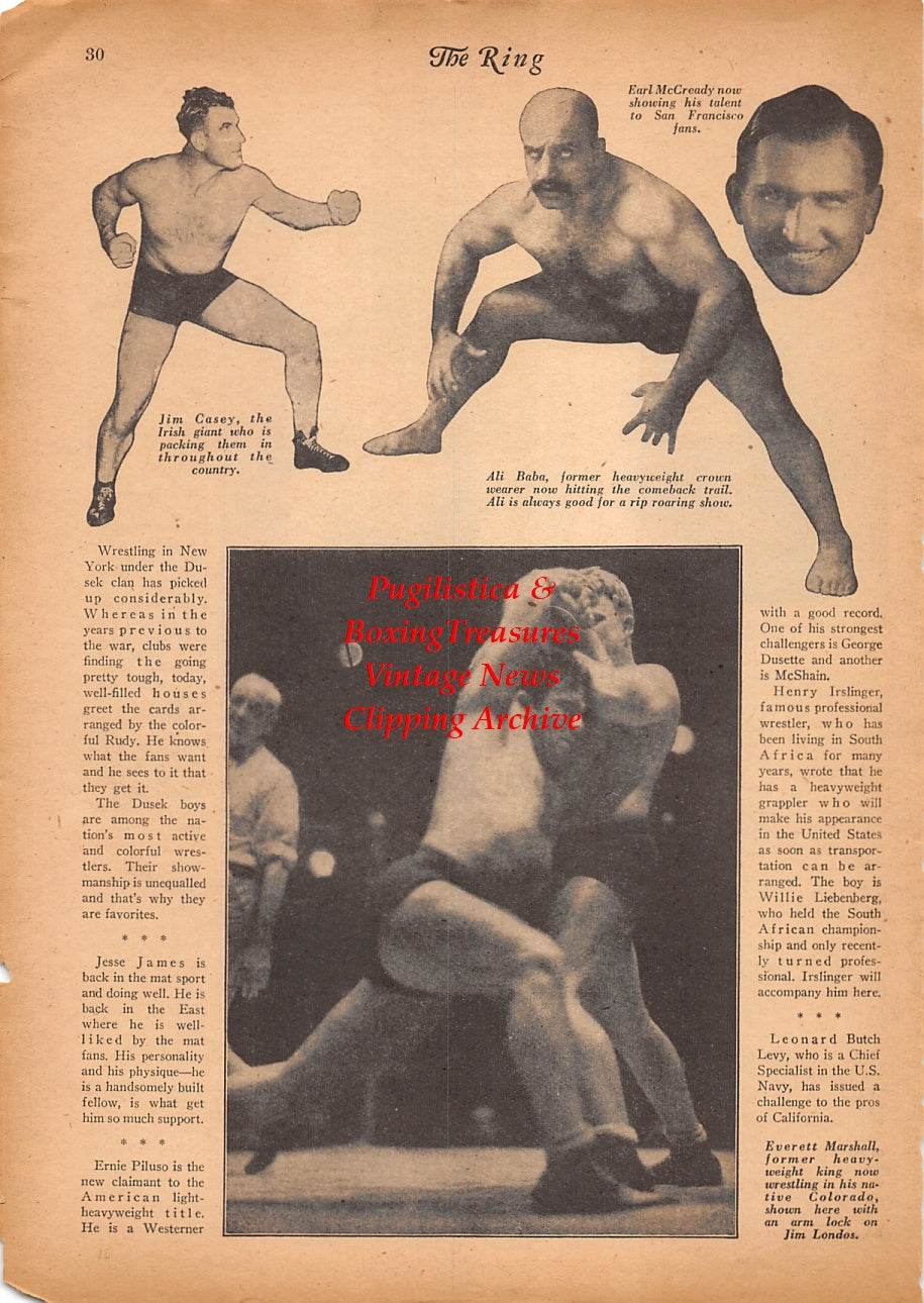 Wrestling News Clipping #244 - Jim Casey, Earl McCready, Ali Baba, Everett Marshall vs. Jim Londos, Marin Plestina, Dean Detton