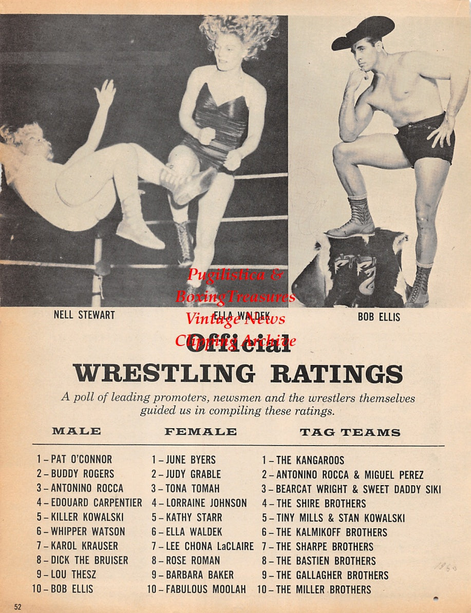 Wrestling News Clipping #28 - Sandor Szabo vs. Prince Bhu Pinda mud wrestling, Tar & Feathers battle royale in 1939 Fort Worth, Florida, Nell Stewart, Ella Waldek, Bob Ellis