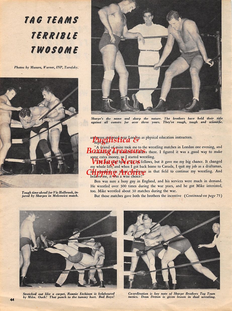 Wrestling News Clipping #35 - Mike and Ben Sharpe, Vic Holbrook, Ronnie Etchison, Dean Detton, Ernie Dusek, Emile Dusek, Sandor Szabo