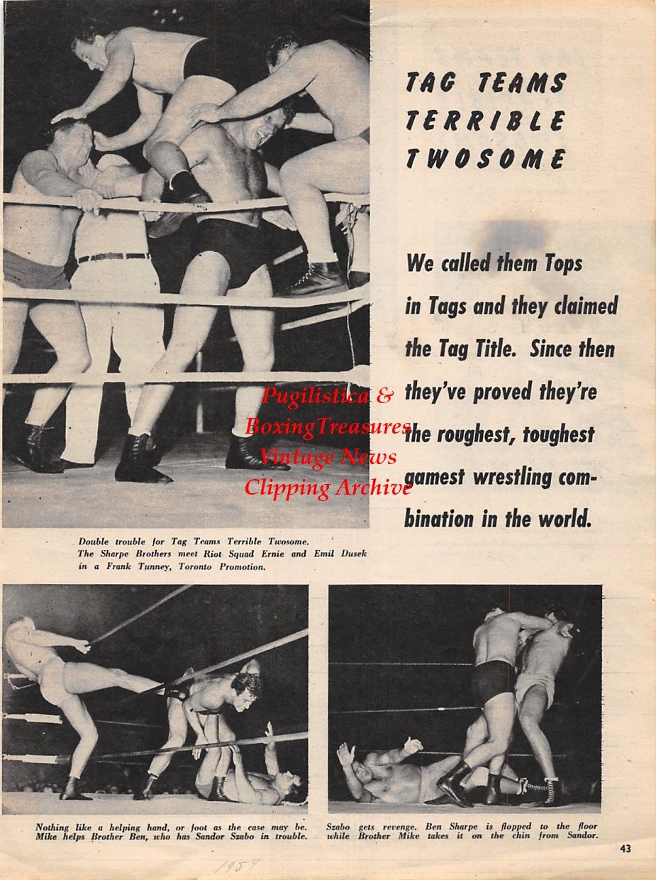 Wrestling News Clipping #35 - Mike and Ben Sharpe, Vic Holbrook, Ronnie Etchison, Dean Detton, Ernie Dusek, Emile Dusek, Sandor Szabo