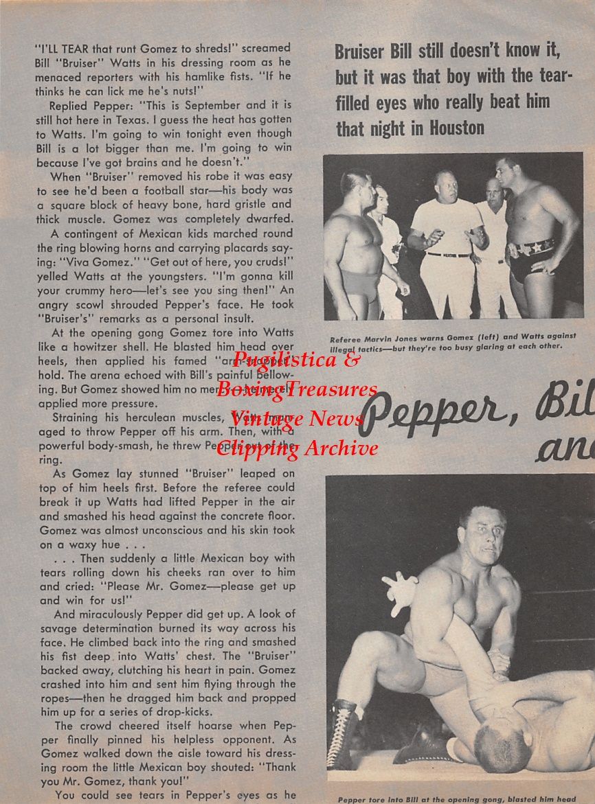 Wrestling News Clipping #44 - Pepper Gomez vs. Bruiser Bill Watts, Crusher Lisowski vs. Verne Gagne, The Caveman vs. Chris Belkas, Big Bill MIller
