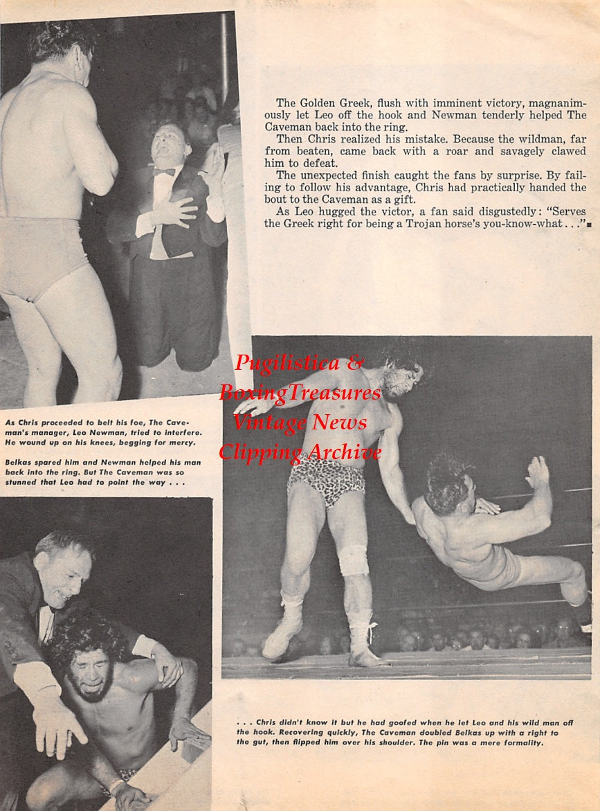 Wrestling News Clipping #47 - The Caveman vs. Chris Belkas "The Golden Greek", Leo Newman