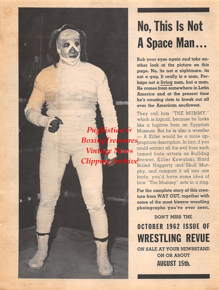 Wrestling News Clipping #55 - The Mummy, Rito Romero, Antonino Rocca, Bearcat Wright, Don Slatton, Gene Kiniski, Sky Hi Lee