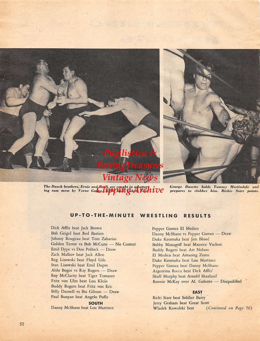 Wrestling News Clipping #86 -Gino Nicolini vs. Henry Lenz, Ernie and Emil Dusek, Verne Gagne, Yukon Eric, George Dusette, Tommy Martindale